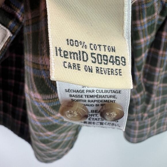 L.L. Bean Flannel Shirt Women’s Large 100% Cotton Green Plaid Button Down - Picture 7 of 7
